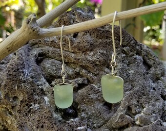 OPIUM bottle seaglass earrings on sterling silver wires