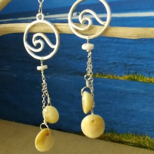 Wave and operculum shell earrings in sterling silver