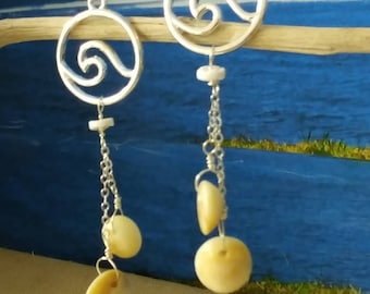 Wave and operculum shell earrings in sterling silver