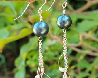 Tahitian pearl and sterling silver waterfall earrings