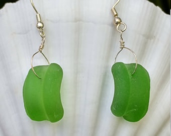 Lime green seaglass and sterling silver earrings