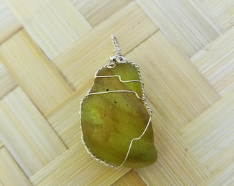 Genuine seaglass in multi shades of green wrapped in sterling silver wire
