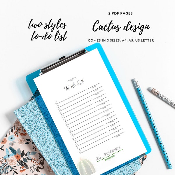 To Do List Printable Planner–Floral–Cactus–Project Planner–Daily Planner–2020 Planner–Productivity Planners–Instant Download-Goas Tracker