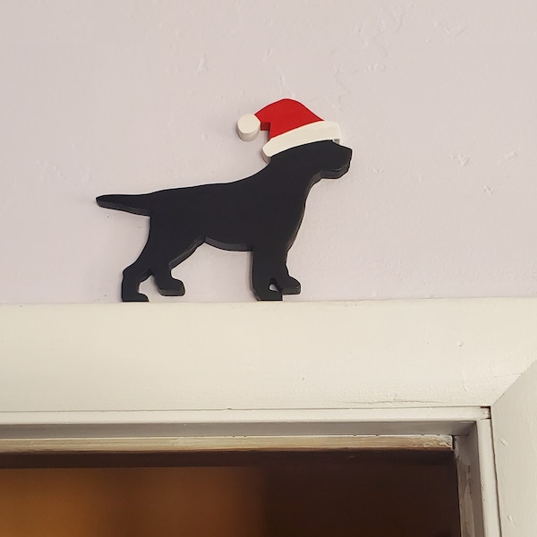 Christmas Home Decor Winter Home Decor Standing Labrador Dog or German Shepherd in Santa Hat Door Frame Dog