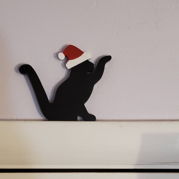 Cat Decor Wreath Decor Chistmas Home Decor Cat Decor Winter Home Decor Door Frame Reaching Santa Hat Cat