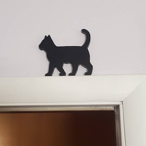 Window Topper Handcrafted & Painted  Cat & Bird Playful Cat Silhouette Door 
