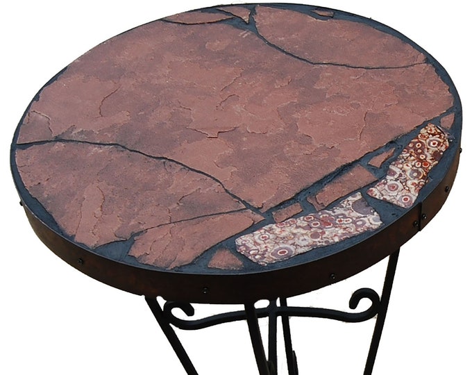 Obicular Jasper 157: a natural stone topped folk art table