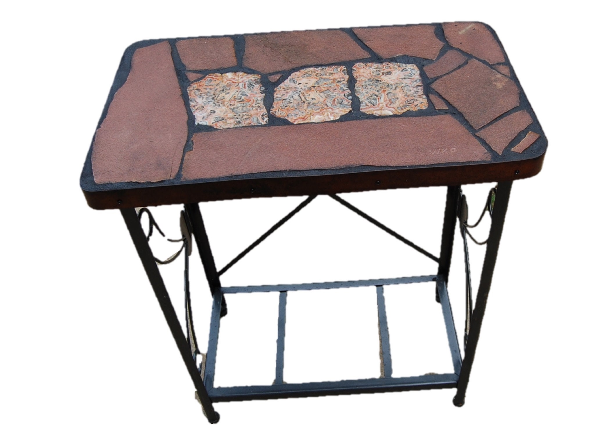 Crazy Lace Agate A 27 X 16 1 2 X 32 Tall Natural Stone Topped Sofa Side Table Featuring Crazy Lace Agate From Mexico