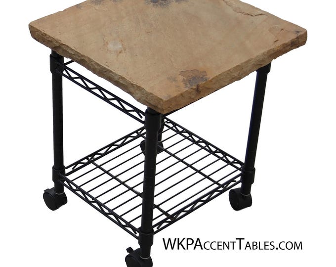 Indian Dendrites: A natural stone topped accent table featuring Indian Dendritic sandstone.