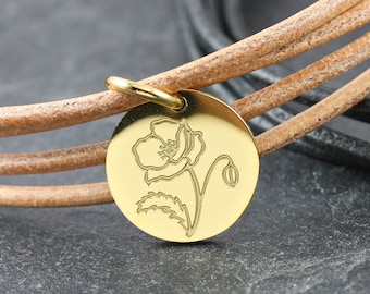 Bouquet of flowers as a gift for her leather bracelet birth flower personalized jewelry with card