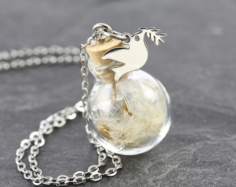 Necklace gift Friedenstaube Pusteblume Kette Edelstahl | echtes Boro Glas