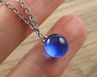 Kette Punkt Glas jewellery gift jeansblau - kurze Halsketten Geschenk Idee Freundin