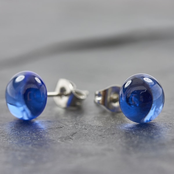 Ohrstecker jewellery Edelstahl Jeans blau - Glas Geschenk Ohrringe minimalistisch