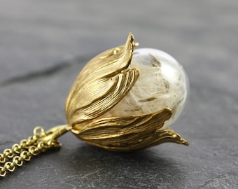 dandelion necklace brass tulip long