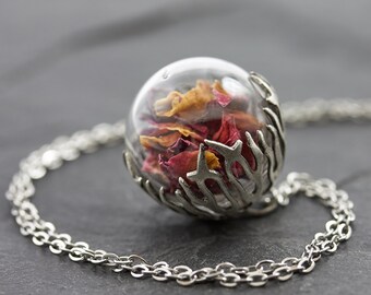 MINI Cork & Rose Necklace short silver | real Boro glass stainless steel