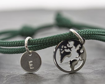 Armband Welt Reise Gravur Segeltau - vegan Freundschaftsamband kleines personalisiertes Geschenk jewellery