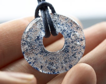 Ash Jewelry Necklace Circle Ashes Blue - Memorial to Deceased Pet - Urn - Glass