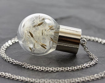 MINI Cork & Dandelion Necklace short silver | real Boro glass stainless steel