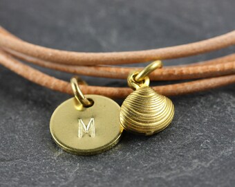 shell jewelry gift Shell Leather Bracelet Engraving Personalized Gift