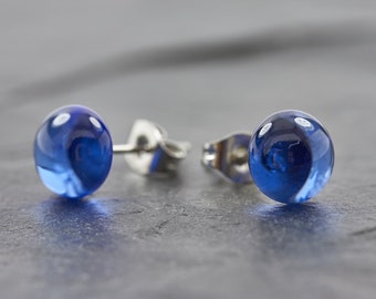Stud earrings jewellery stainless steel jeans blue - glass gift earrings minimalist