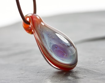 Unique 1 Handmade Crystal Jewelry Glass Pendant Necklace Red Violet - KLAPPERGLAS