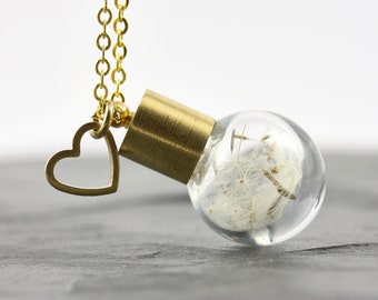 dandelion necklace brass minimal heart long