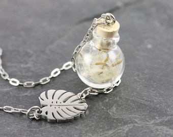 Monstera Dandelion Necklace stainless steel | real Boro glass stainless steel