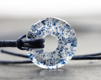 Mourning jewelry necklace Circle mini ashes blue - keepsake of deceased pet - urn - glass