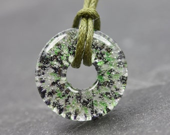 Ash jewelry necklace Circle mini ashes green black - keepsake of deceased pet - urn - glass