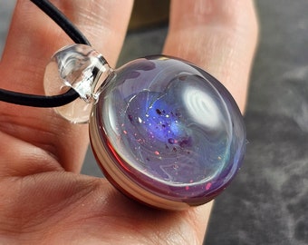 Unikat 11 Glas Anhänger Kette Universum blau Violett - gifts for her Geschenk Idee Freundin