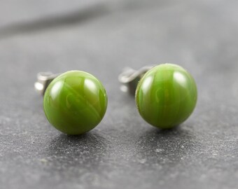 Stud Earrings Atlanta Vintage Stainless Steel Apple Green - Glass Gift Earrings Minimalist