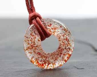 Ash Jewelry Necklace Circle Ashes Red - Memorial to Deceased Pet - Urn - Glass