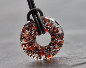 Memorial Jewelry Necklace Circle mini Ashes red black - Memory of deceased pet - Urn - Glass