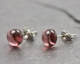 mothers day gift birthday stud earrings old pink glass - earrings minimalistic CLAPPER GLASS