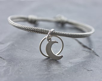 Armband Mond Vegan Unisex Segeltau Freundschaftsarmband grau Glücksarmband Vollmond Halbmond Moon Celestial Weihnachtsgeschenke Freundin