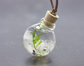 Underwater world moss moonstone leather cord real aquatic plant necklace aquarium DIY birthstone craft kits
