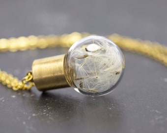 MINImal necklace gold long borosilicate glass & dandelion | Necklace women summer gift jewelry gift
