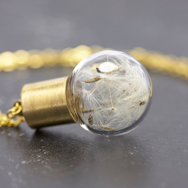 MINImal Halskette gold lang Borosilikatglas & Pusteblume | Kette Damen Sommer Geschenk jewelry gift