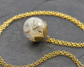 MINI Cork & Dandelion Necklace short silver | real Boro glass stainless steel