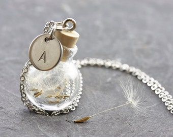 MINI Cork & Dandelion Necklace short silver | real Boro glass stainless steel