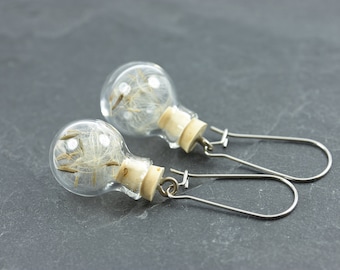 Earrings real flowers hydrangea dandelion borosilicate glass handmade glass jewelry from Germany Christmas gifts girlfriend