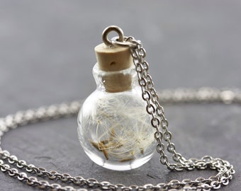 MINI Cork & Dandelion Necklace short silver | real Boro glass stainless steel