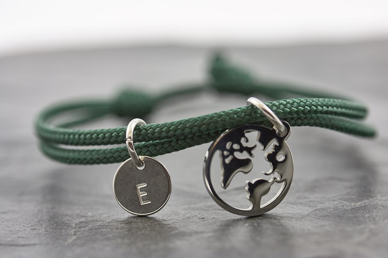 Bracelet world travel engraving sailing rope vegan friendship bracelet small personalized gift jewellery image 1