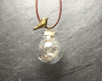 Dandelion Ball Bird Dandelion Leather Necklace