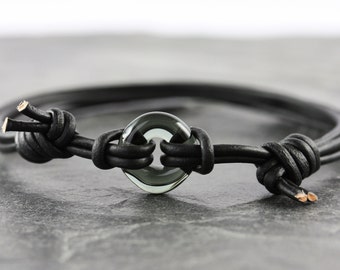 Organic Circle Bracelet grey glass leather