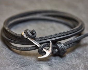 Gift for Him Leather Anchor Bracelet for Men – Handmade Men's Jewelry – Gift Idea for Men – Birthday Gift Boyfriend