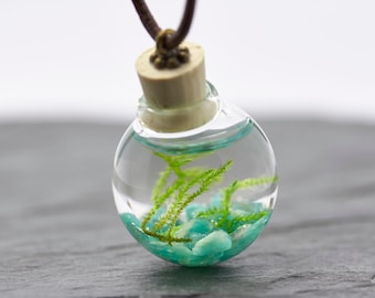 Underwater world moss amazonite real aquatic plant necklace CLATTERS GLASS gift