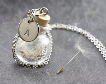 MINI Cork & Dandelion Necklace short silver | real Boro glass stainless steel