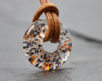 Memorial Jewelry Necklace Circle mini Ashes orange black - Keepsake of deceased pet - Urn - Glass