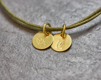 Bracelet Engraving Lotus vegan gift friendship bracelet cotton brass